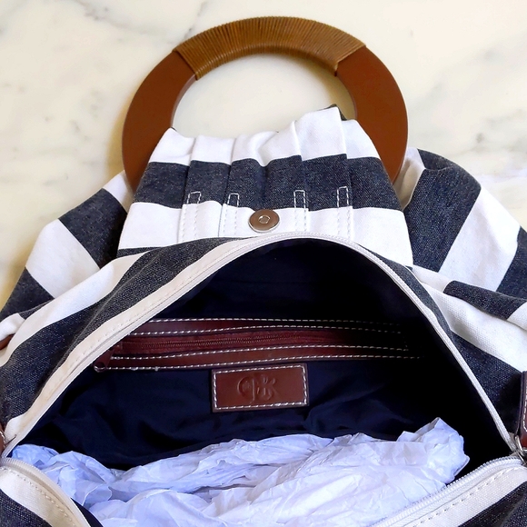 NWT. The Limited Large shoulder/crossbody bag with canvas, leather, stripes etc. - Picture 4 of 5